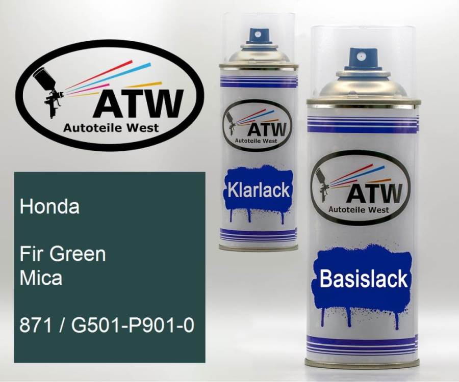 Honda, Fir Green Mica, 871 / G501-P901-0: 400ml Sprühdose + 400ml Klarlack - Set, von ATW Autoteile West.